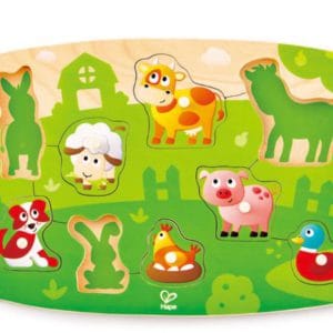 Hape Farmyard Peg Puzzle - Πολύχρωμο Παζλ Με Ζωάκια - 10Τεμ.