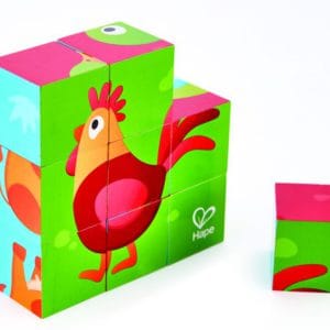 Hape Happy Puzzles Farm Animal Block - Παζλ Κύβων Τα Ζώα Της Φάρμας - 12 Τεμ.